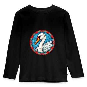Schwanen-Buntglas-Cartoon-Kawaii-Tier - Kinder Premium Bio Langarmshirt - Schwarz - Vorne - AI Model Kid Male (0cm)