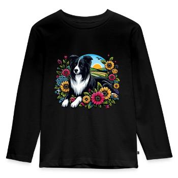 Border Collie Cottage Core Flowers - T-shirt manches longues Premium Enfant - noir - Devant - AI Model Kid Male (0cm)