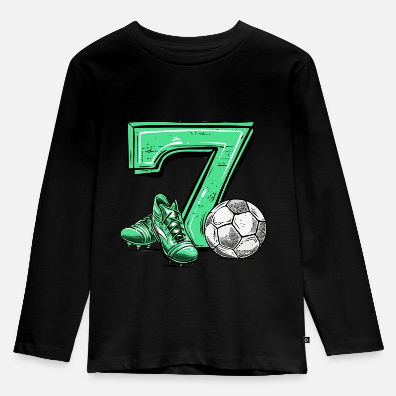 Fussball 7 Jahre - Kinder Premium Bio Langarmshirt - Schwarz