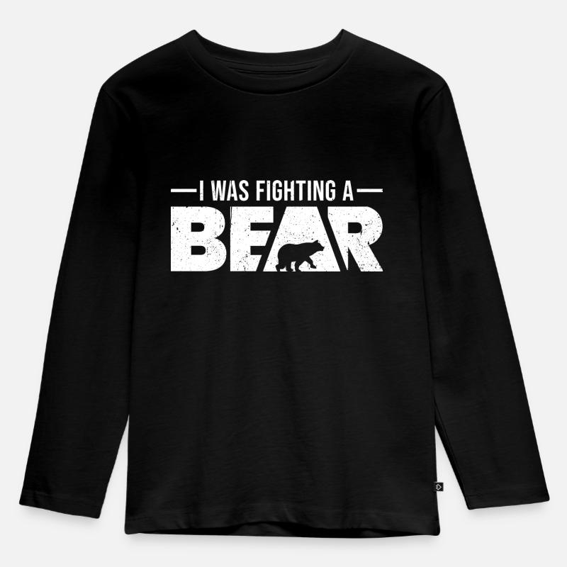 Lustiges Design mit gebrochenem Arm. Ich kämpfte gegen einen Bären - Kinder Premium Bio Langarmshirt - Schwarz
