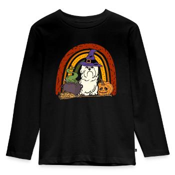 Mignon chien maltais d’Halloween - T-shirt manches longues Premium Enfant - noir - Devant - AI Model Kid Male (0cm)