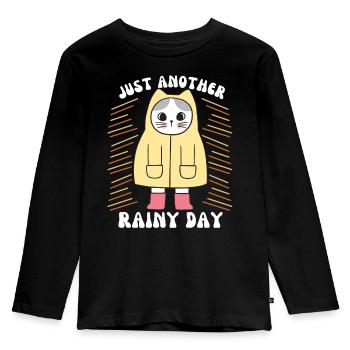 Cat with raincoat and rubber boots, saying - Kids' Premium Longsleeve Shirt - black - Front - AI Model Kid Male (0cm)