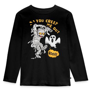 Momie Bande Dessinée, Momie D’Halloween, Dicton Fantôme - T-shirt manches longues Premium Enfant - noir - Devant - AI Model Kid Male (0cm)