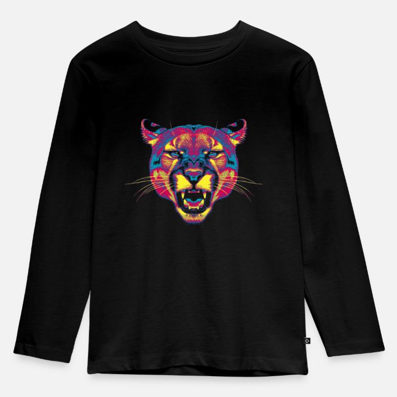 Farbiger Berglöwe - Kinder Premium Bio Langarmshirt - Schwarz