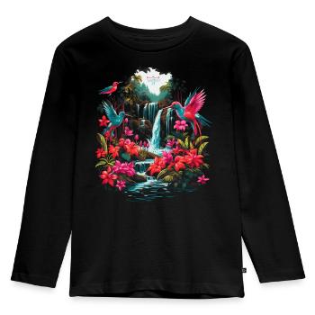 Hummingbird Jungle - Kinder Premium Bio Langarmshirt - Schwarz - Vorne - AI Model Kid Male (0cm)