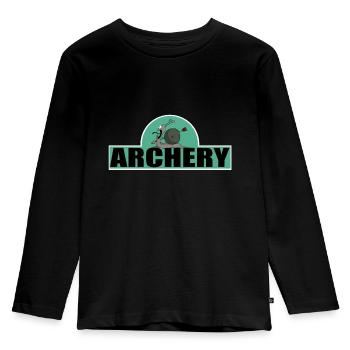 Bogenschießen Bogenschütze Cartoon lustige Bilder - Kinder Premium Bio Langarmshirt - Schwarz - Vorne - AI Model Kid Male (0cm)