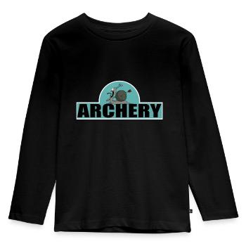 Bogenschießen Bogenschütze Cartoon lustige Bilder - Kinder Premium Bio Langarmshirt - Schwarz - Vorne - AI Model Kid Male (0cm)