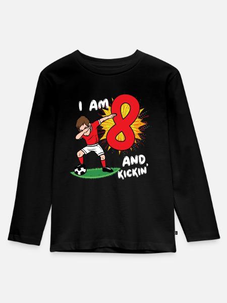 Ik ben 8 en kickin 'Football 8e verjaardag voetbal - Kinderen Premium Bio shirt met lange mouwen - zwart