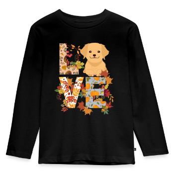 Golden Retriever Autumn Gratitude Love - Kids' Premium Longsleeve Shirt - black - Front - AI Model Kid Male (0cm)