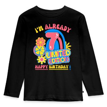 Anniversaire enfant-enfants 7 ans, fête d’anniversaire des enfants - T-shirt manches longues Premium Enfant - noir - Devant - AI Model Kid Male (0cm)