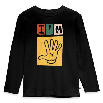 5 Birthday Boy Girl I am 5 years hand - Kids' Premium Longsleeve Shirt - black - Front - AI Model Kid Male (0cm)