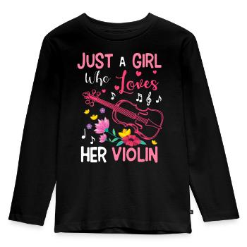 Fille Son violon aime les musiciens violonistes - T-shirt manches longues Premium Enfant - noir - Devant - AI Model Kid Male (0cm)