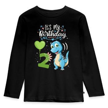 2nd birthday dinosaur, dinosaur child, 2 years old - Kids' Premium Longsleeve Shirt - black - Front - AI Model Kid Male (0cm)