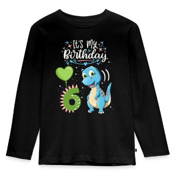 Dinosaure de 6e anniversaire, enfant dinosaure, 6 ans - T-shirt manches longues Premium Enfant - noir - Devant - AI Model Kid Male (0cm)