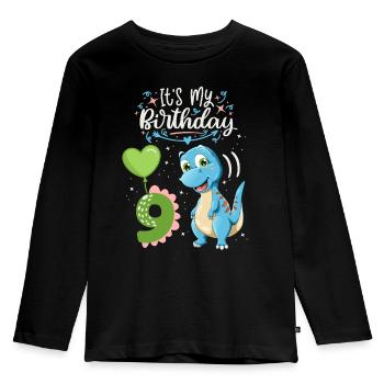 Dinosaure de 9e anniversaire, enfant dinosaure, 9 ans - T-shirt manches longues Premium Enfant - noir - Devant - AI Model Kid Male (0cm)