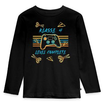 Abschluss Klasse 4 - Level complete - Kinder Premium Bio Langarmshirt - Schwarz - Vorne - AI Model Kid Male (0cm)