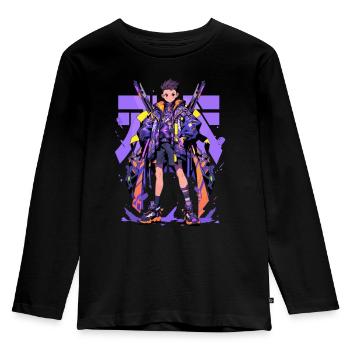 Shibuya: Cool Anime Boy avec épée japonaise - T-shirt manches longues Premium Enfant - noir - Devant - AI Model Kid Male (0cm)