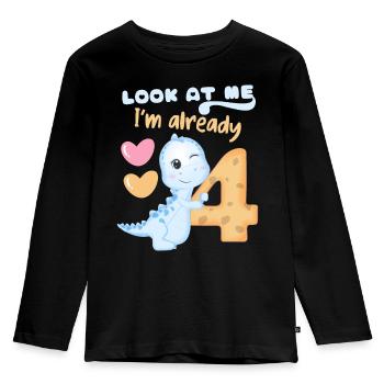 4e anniversaire, 4 ans, dinosaure kawaii - T-shirt manches longues Premium Enfant - noir - Devant - AI Model Kid Male (0cm)