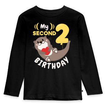 2nd Birthday, 2 Years Old, Kawaii Otter, Saying - Kids' Premium Longsleeve Shirt - black - Front - AI Model Kid Male (0cm)