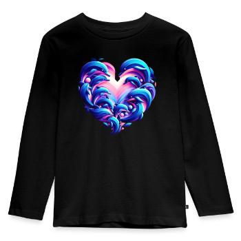 Delfin Liebesherz Fusion - Kinder Premium Bio Langarmshirt - Schwarz - Vorne - AI Model Kid Male (0cm)