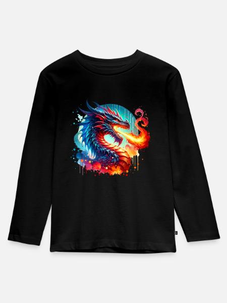 Drache - Kinder Premium Bio Langarmshirt - Schwarz