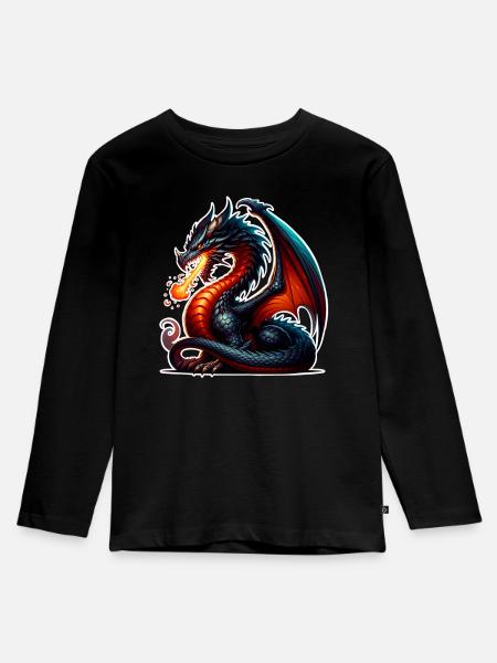 Drache - Kinder Premium Bio Langarmshirt - Schwarz