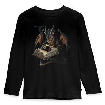 Dark Dragon with Book – Mystical Fantasy - Kids' Premium Longsleeve Shirt - black - Front - AI Model Kid Male (0cm)
