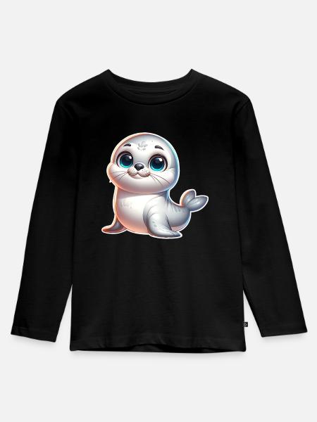 Robbe Seehund - Kinder Premium Bio Langarmshirt - Schwarz