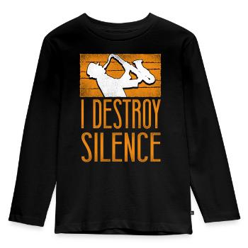 Saxophone I Destroy Silence - Kinder Premium Bio Langarmshirt - Schwarz - Vorne - AI Model Kid Male (0cm)