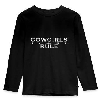 Western Riding Cowgirls Horses Riding - Kids' Premium Longsleeve Shirt - black - Front - AI Model Kid Male (0cm)
