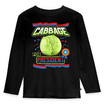 Cabbage, funny saying, Cabbage-For-President - Kids' Premium Longsleeve Shirt - black - Front - AI Model Kid Male (0cm)