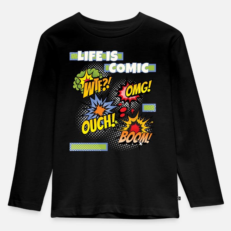 Comic, Comic-Strips, lustiger Spruch Comicstyle - Kinder Premium Bio Langarmshirt - Schwarz
