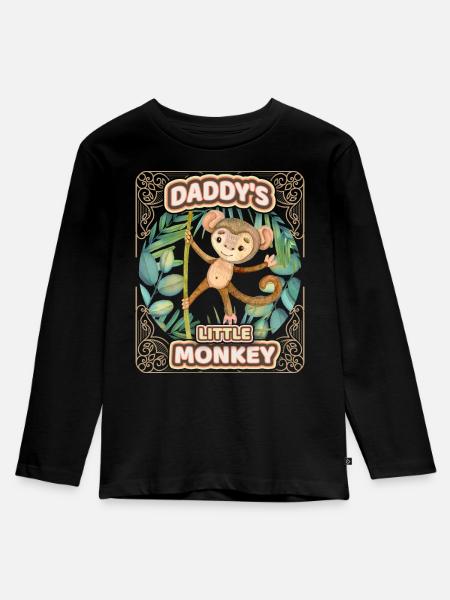 Schattige aap grappig zeggen kinderen, papa's aap - Kinderen Premium Bio shirt met lange mouwen - zwart