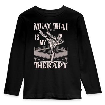 Muay Thai Boxing, Thai Boxer, Thai Boxing - Kinder Premium Bio Langarmshirt - Schwarz - Vorne - AI Model Kid Male (0cm)