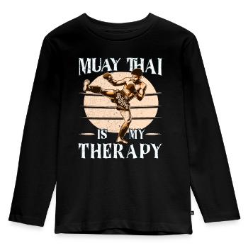 Muay Thai Boxing, Thai Boxer, Thai Boxing - Kinder Premium Bio Langarmshirt - Schwarz - Vorne - AI Model Kid Male (0cm)