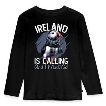 Ireland, Puffin, Ireland Is Calling - Kids' Premium Longsleeve Shirt - black - Front - AI Model Kid Male (0cm)