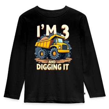 3rd Birthday, 3 Year Old Boy, Truck & Construction Site - Kids' Premium Longsleeve Shirt - black - Front - AI Model Kid Male (0cm)