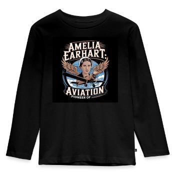 Patrimoine de l’humanité - Amelia Earhart - T-shirt manches longues Premium Enfant - noir - Devant - AI Model Kid Male (0cm)