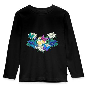Début de la saison printanière Fleurs Papillons - T-shirt manches longues Premium Enfant - noir - Devant - AI Model Kid Male (0cm)