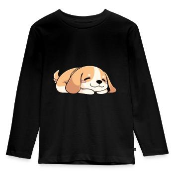 Dog puppy sleeping - Kids' Premium Longsleeve Shirt - black - Front - AI Model Kid Male (0cm)