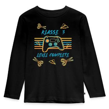 Grundschule - Abschluss Klasse 3 - Level complete - Kinder Premium Bio Langarmshirt - Schwarz - Vorne - AI Model Kid Male (0cm)