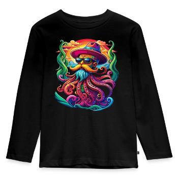 Oceanic Chic: Kraken mit Sonnenbrille und Bart - Kinder Premium Bio Langarmshirt - Schwarz - Vorne - AI Model Kid Male (0cm)