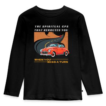 Rotes Oldtimer-Auto mit GPS - Kinder Premium Bio Langarmshirt - Schwarz - Vorne - AI Model Kid Male (0cm)