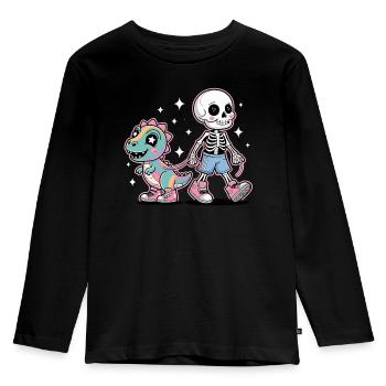 Cute Skeleton & Dino – Kawaii Fantasy Design - Kids' Premium Longsleeve Shirt - black - Front - AI Model Kid Male (0cm)