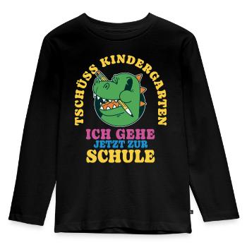 Einschulung Drache Tschüss Kindergarten - Kinder Premium Bio Langarmshirt - Schwarz - Vorne - AI Model Kid Male (0cm)