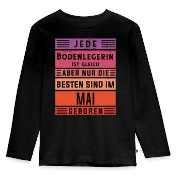 Parkett-Teppich Geburtstag Mai geboren - Kinder Premium Bio Langarmshirt - Schwarz - Vorne - AI Model Kid Male (0cm)
