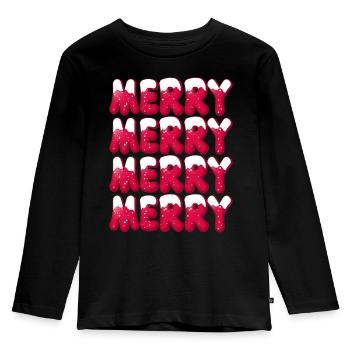 Christmas Merry-Christmas Typography Merry - Kids' Premium Longsleeve Shirt - black - Front - AI Model Kid Male (0cm)
