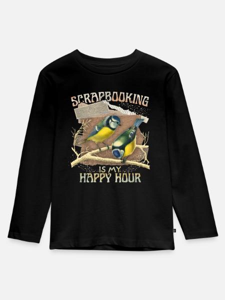 Meise vintage-Illustration, Scrapbook Sammelalbum - Kinder Premium Bio Langarmshirt - Schwarz