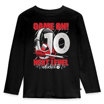 Next Level unlocked 10th Birthday Men's Gaming - Kids' Premium Longsleeve Shirt - black - Front - AI Model Kid Male (0cm)