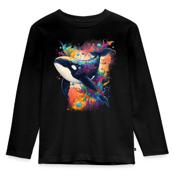 Bunter Schwertwal Wale beobachten Orca Wal - Kinder Premium Bio Langarmshirt - Schwarz - Vorne - AI Model Kid Male (0cm)